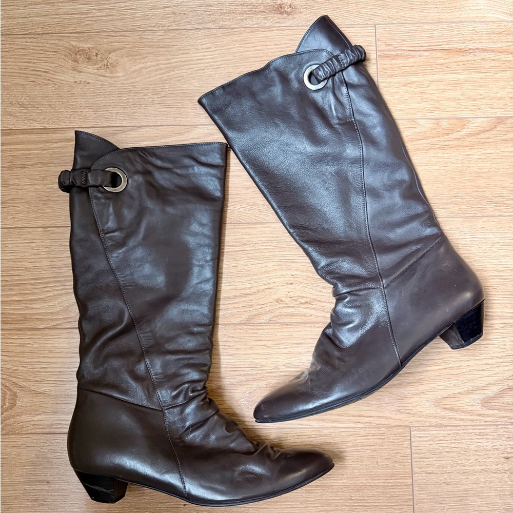 BROWNS Elegant Brown Dark Gray Genuine Leather Boots - size 41